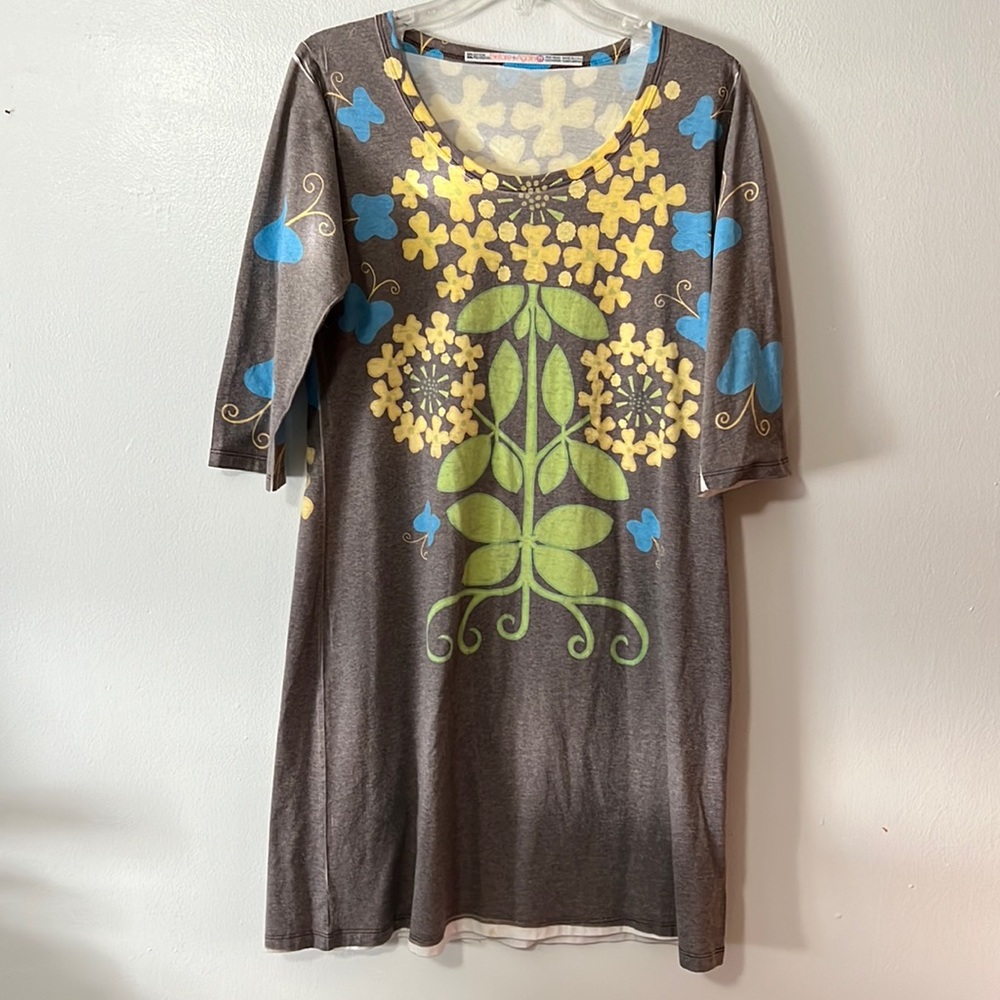 Before+Again Boutique Dress Brown Flowers 3/4 Sleeve